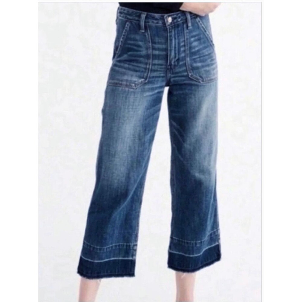 Abercrombie & Fitch Cropped Stovepipe Jean Women 4R X 24.5 Blue Wide Leg Raw Hem